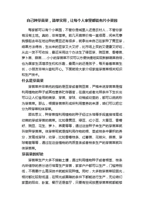 自己种芽苗菜，简单实用，让每个人家里都能有片小菜园