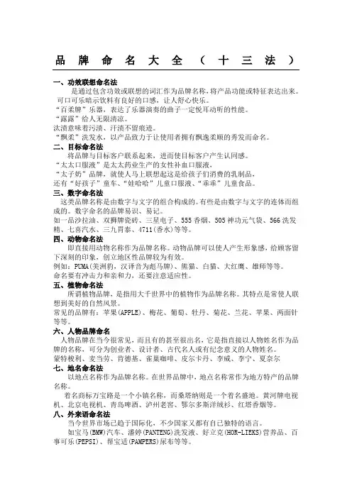 品牌命名大全(十三法)