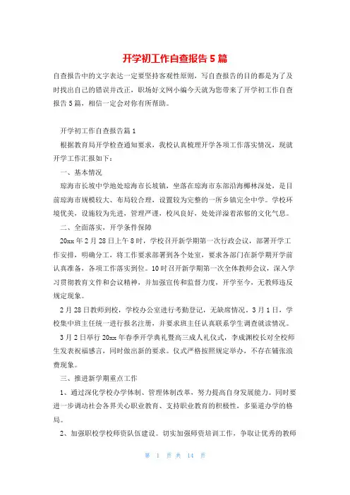 开学初工作自查报告5篇