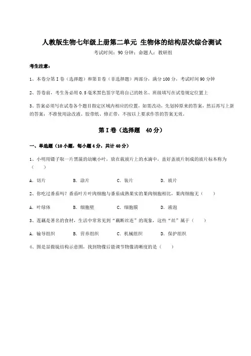 基础强化人教版生物七年级上册第二单元 生物体的结构层次综合测试试题(含答案解析版)