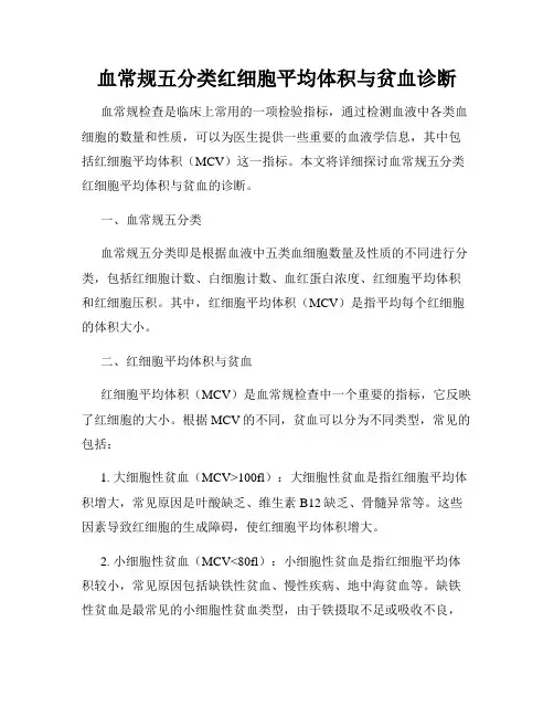 血常规五分类红细胞平均体积与贫血诊断