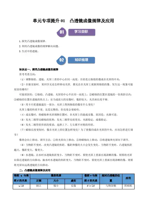 单元专项提升01  凸透镜成像规律及应用(解析版)