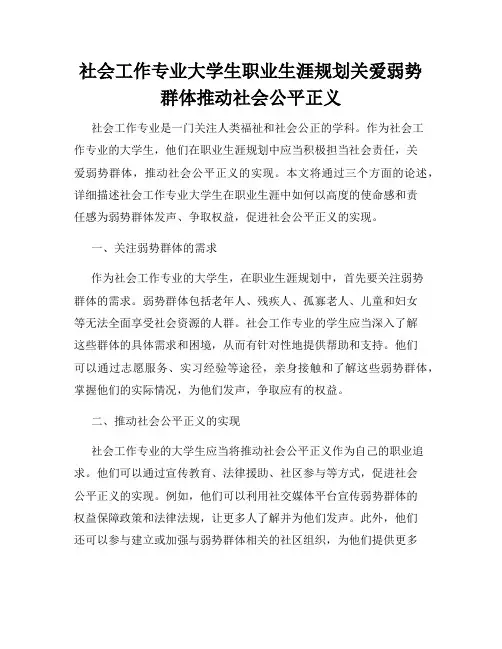 社会工作专业大学生职业生涯规划关爱弱势群体推动社会公平正义