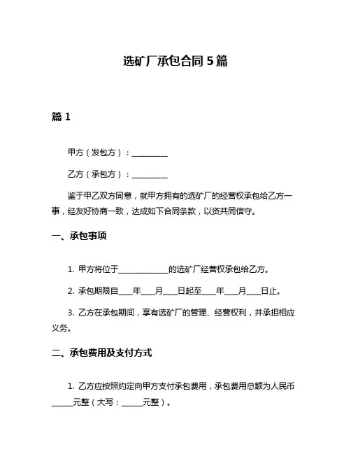 选矿厂承包合同5篇