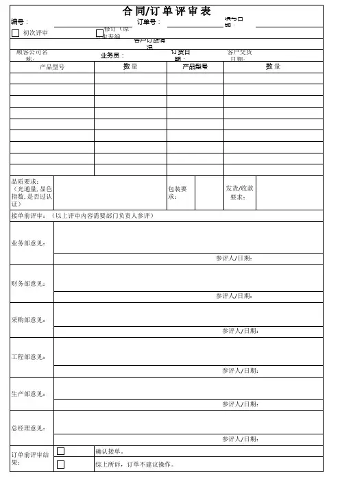 外贸工厂合同(订单)评审表