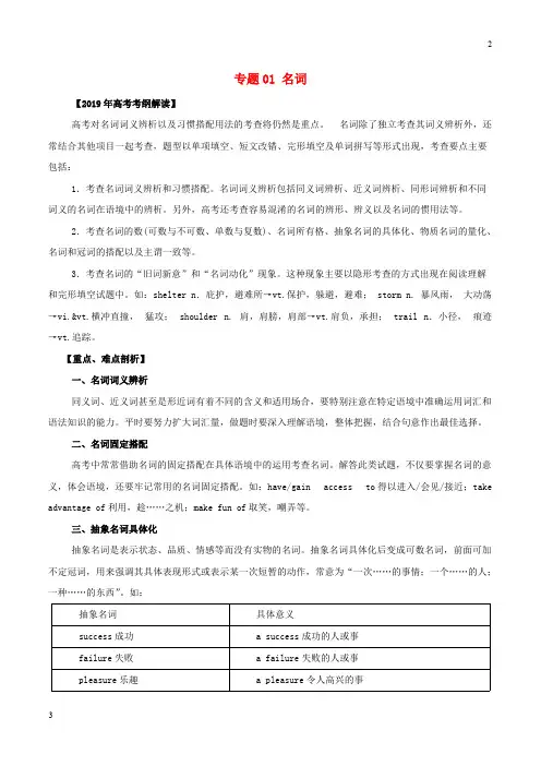 2019年高考英语考纲解读与热点难点突破专题01名词65