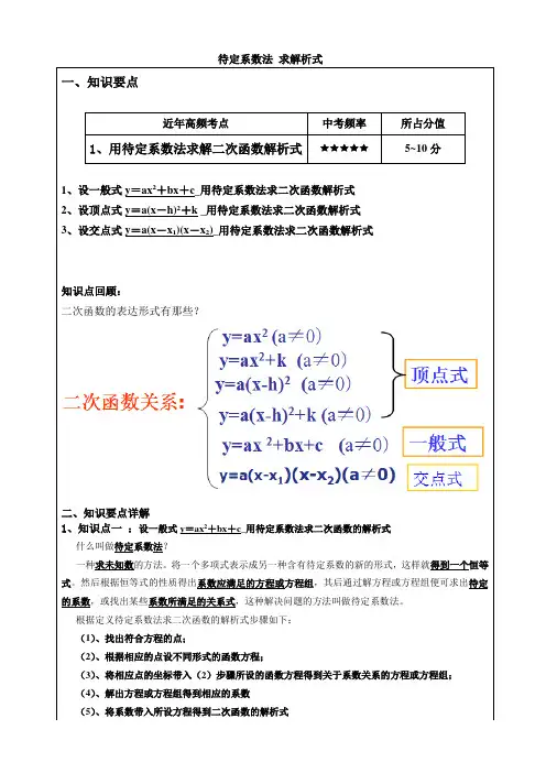 二次函数-用待定系数法求解二次函数解析式专题讲义