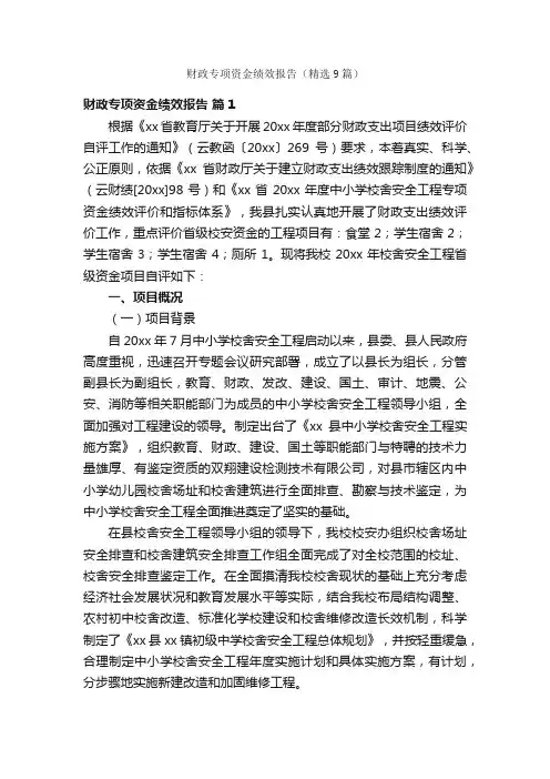 财政专项资金绩效报告（精选9篇）