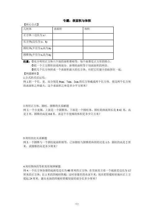奥数专题：表面积与体积[1]1