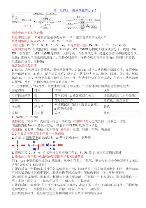 笔记(高一生物上--组成细胞的分子2)