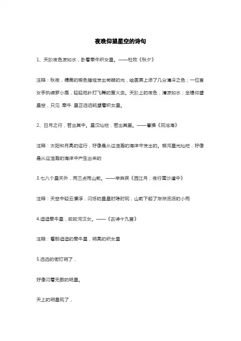 夜晚仰望星空的诗句