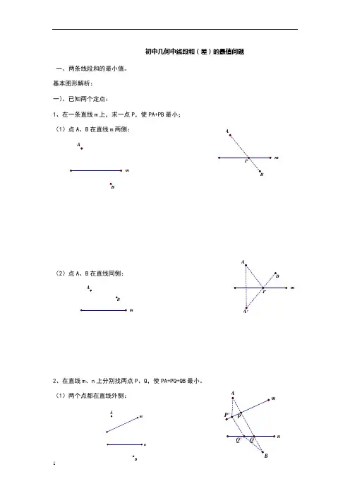 初中几何中线段和和差最值问题