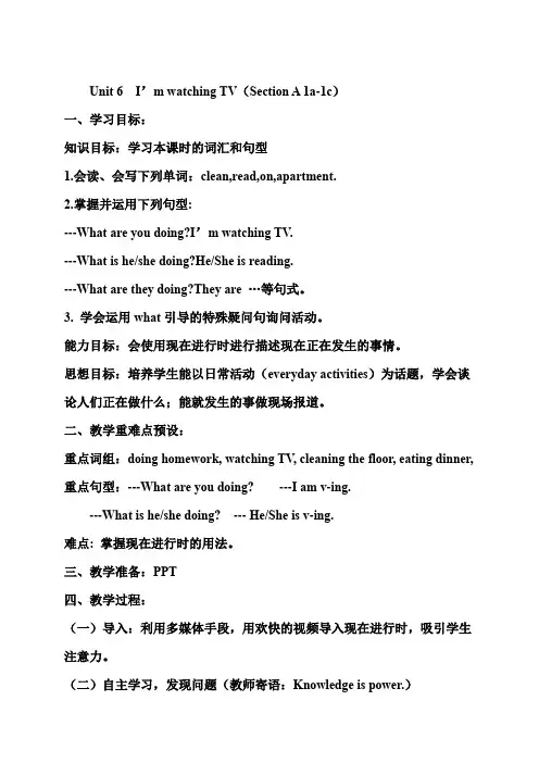 Unit 6 I’m watching TV(Section A 1a-1c)教学设计