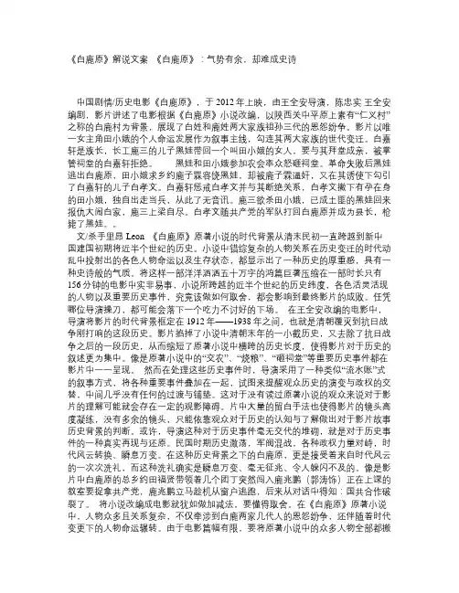 《白鹿原》解说文案_《白鹿原》：气势有余,却难成史诗