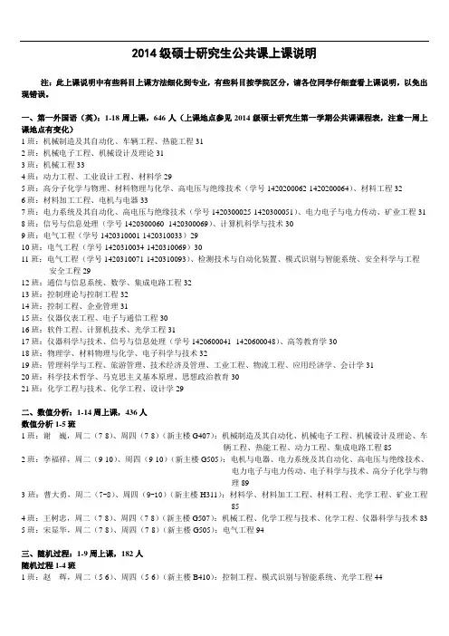 2014级硕士研究生公共课上课说明