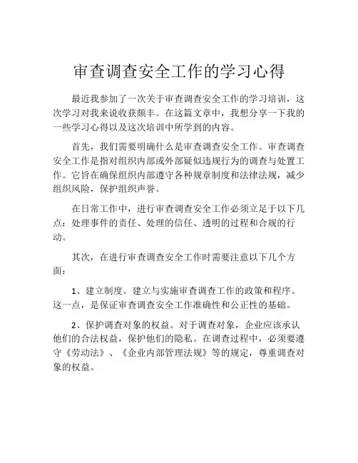 审查调查安全工作的学习心得