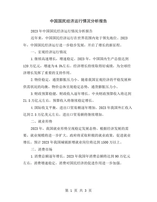 中国国民经济运行情况分析报告