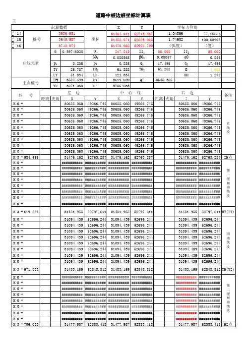 道路中线及边桩坐标计算表(母表)