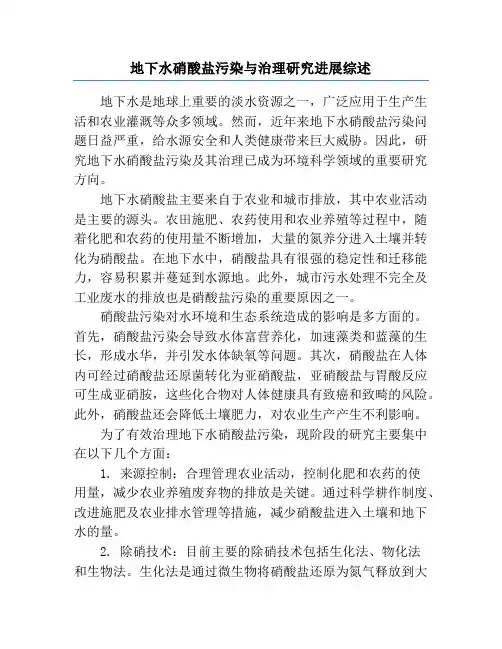 地下水硝酸盐污染与治理研究进展综述