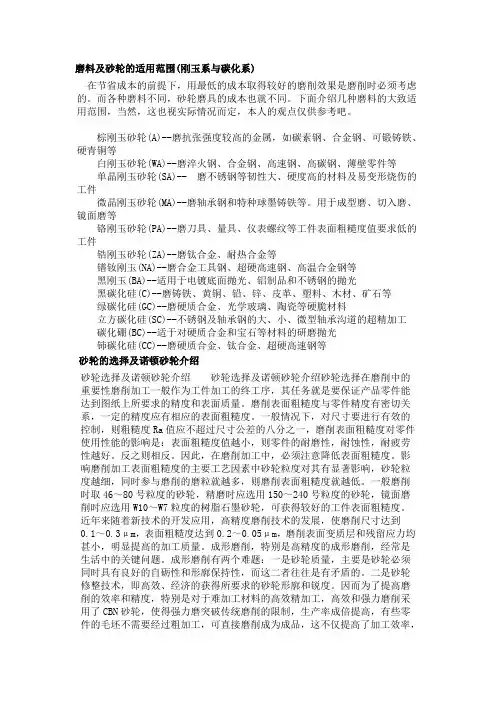 磨料及砂轮的适用范围(刚玉系与碳化系)