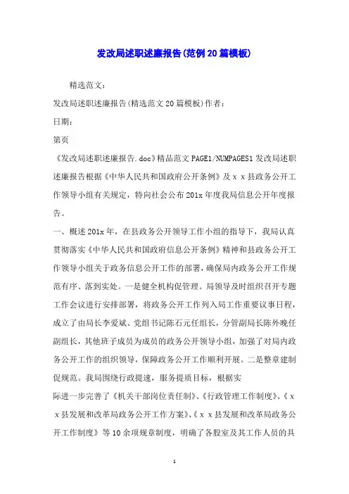 发改局述职述廉报告(范例20篇模板)