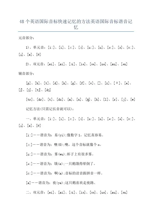 48个英语国际音标快速记忆的方法英语国际音标谐音记忆