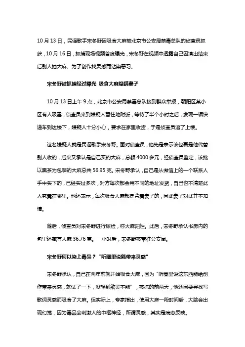 宋冬野吸毒事件