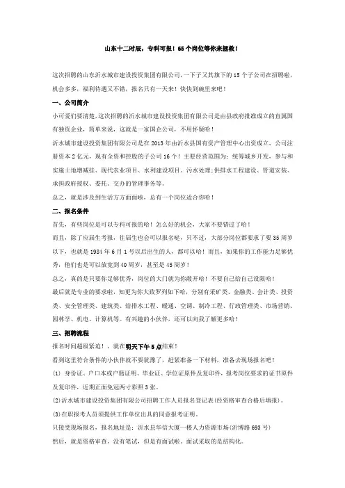 山东沂水城投招聘65人