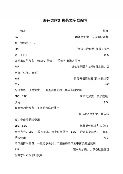 海运类附加费英文字母缩写