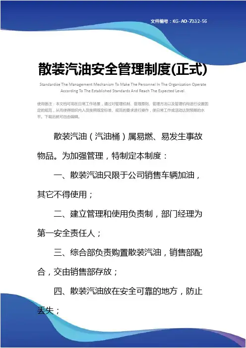 散装汽油安全管理制度(正式)