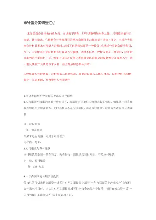 审计重分类事项