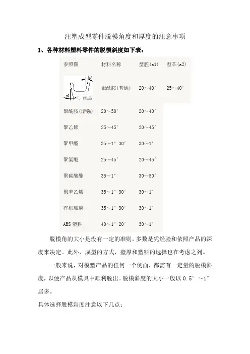 注塑成型零件脱模角度和厚度的注意事项