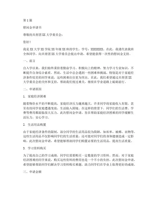 团委慰问金申请书范文模板(3篇)