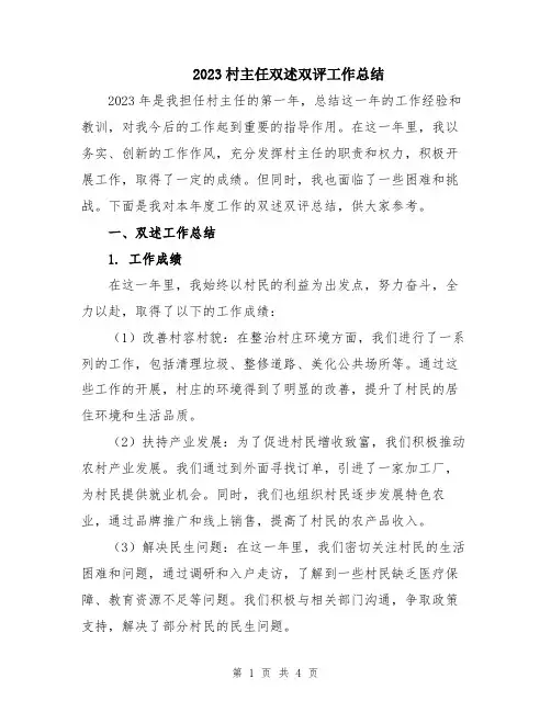 2023村主任双述双评工作总结