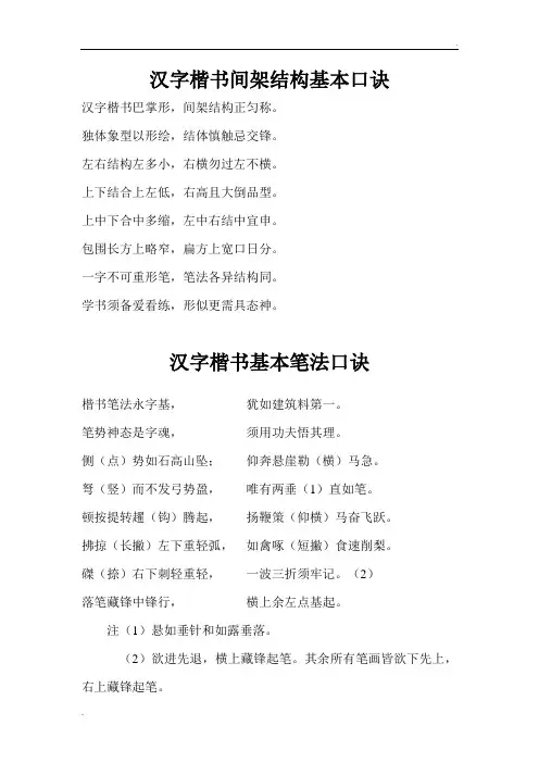 汉字楷书间架结构基本口诀