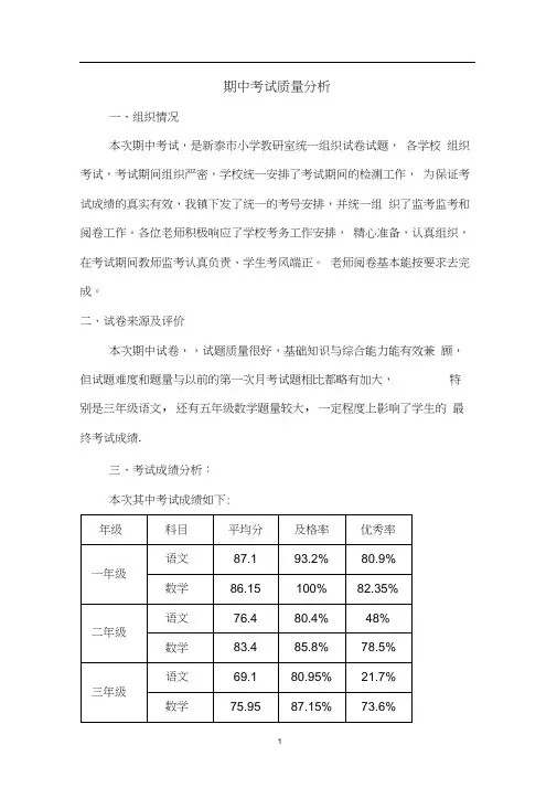 小学期中质量分析报告05613