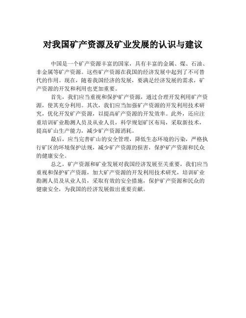 对我国矿产资源及矿业发展的认识与建议