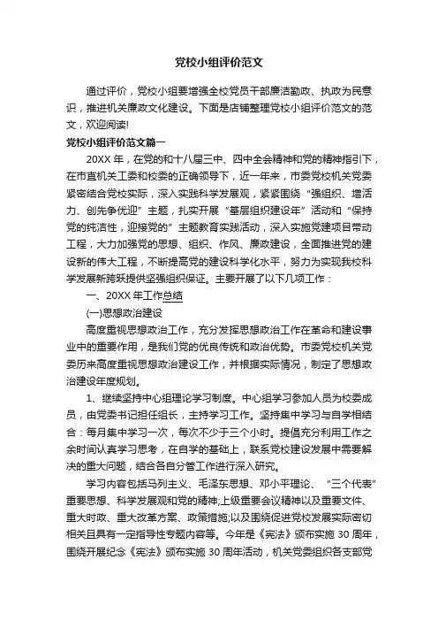 党校小组评价范文