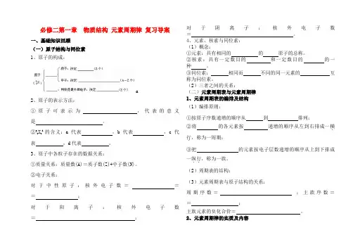 高中化学：第一章物质结构元素周期律复习教案人教版必修2