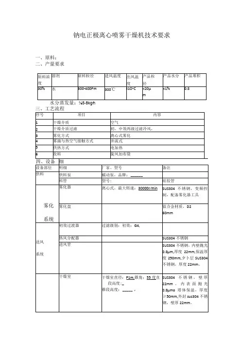 钠电正极离心喷雾干燥机技术要求
