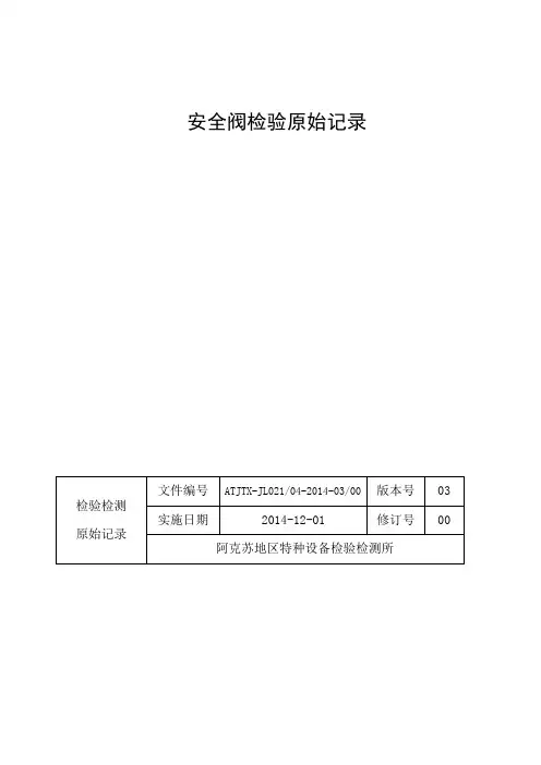 安全阀检验原始记录