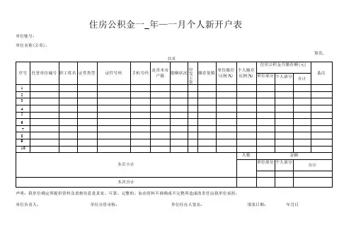 住房公积金年月个人新开户表
