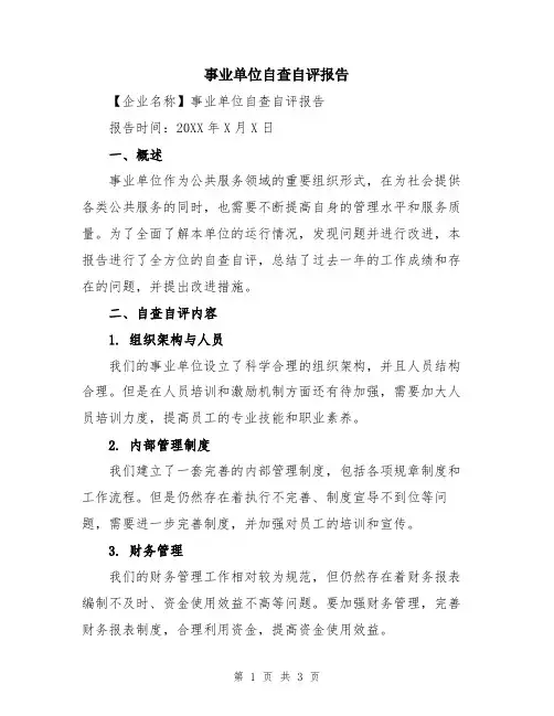 事业单位自查自评报告