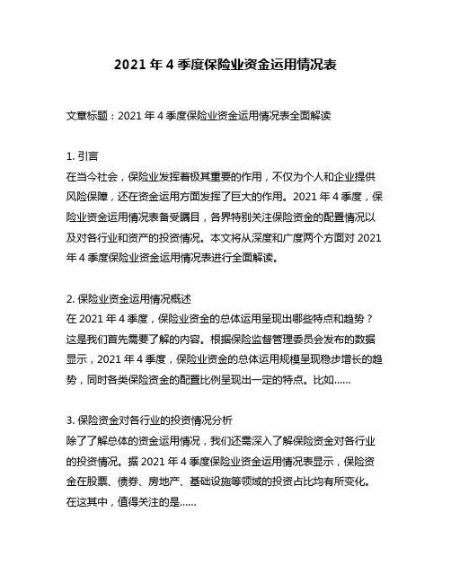 2021年4季度保险业资金运用情况表