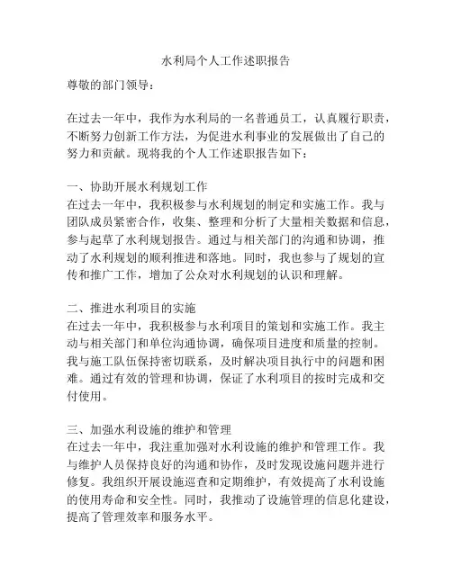 水利局个人工作述职报告