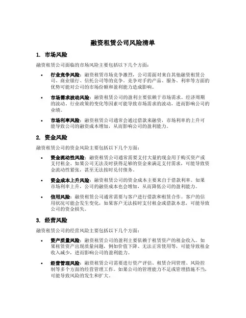 融资租赁公司风险清单