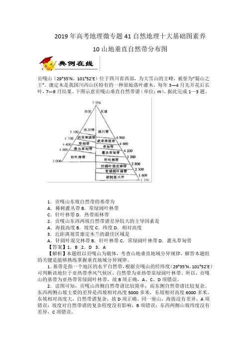 2019届高考地理微专题-41自然地理十大基础图素养-10山地垂直自然带分布图