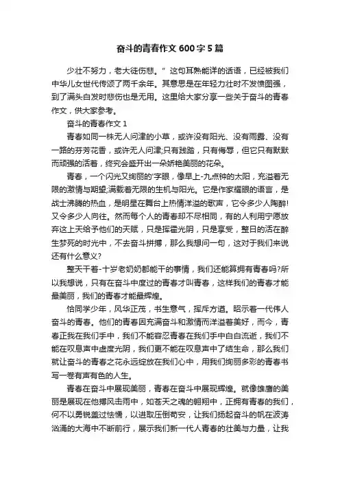 奋斗的青春作文600字5篇