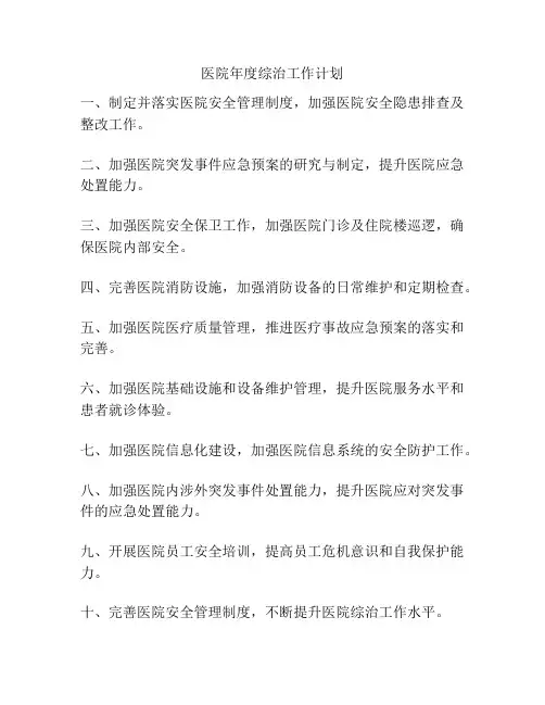 医院年度综治工作计划