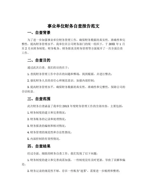 事业单位财务自查报告范文